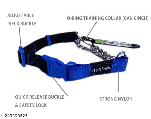 Nunbell Dog Nylon Basic Collar with Half Stainless Steel Choke Chain