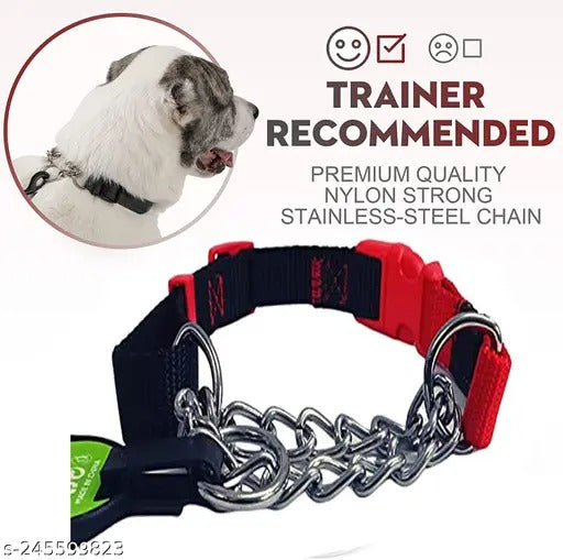 Nunbell Dog Nylon Basic Collar with Half Stainless Steel Choke Chain