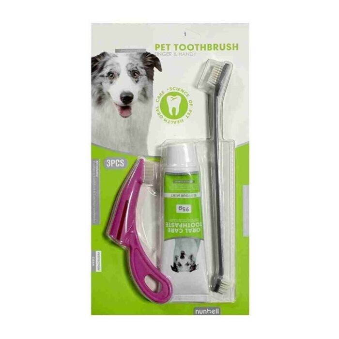 Nunbell Oral Dental Kit ( Finger & Long Brush and Mint Pet Toothpaste ) For Dogs& Cats