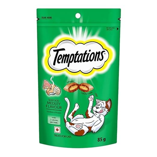 Temptations Cat Treat, Seafood Medley Flavour - 85 G, Chunk, Adult