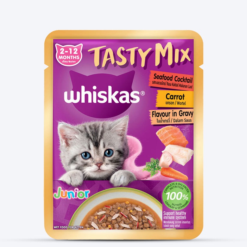 Whiskas Tasty Mix Seafood Cocktail With Carrot In Gravy Wet Food For Junior (2-12 Months) Kitten