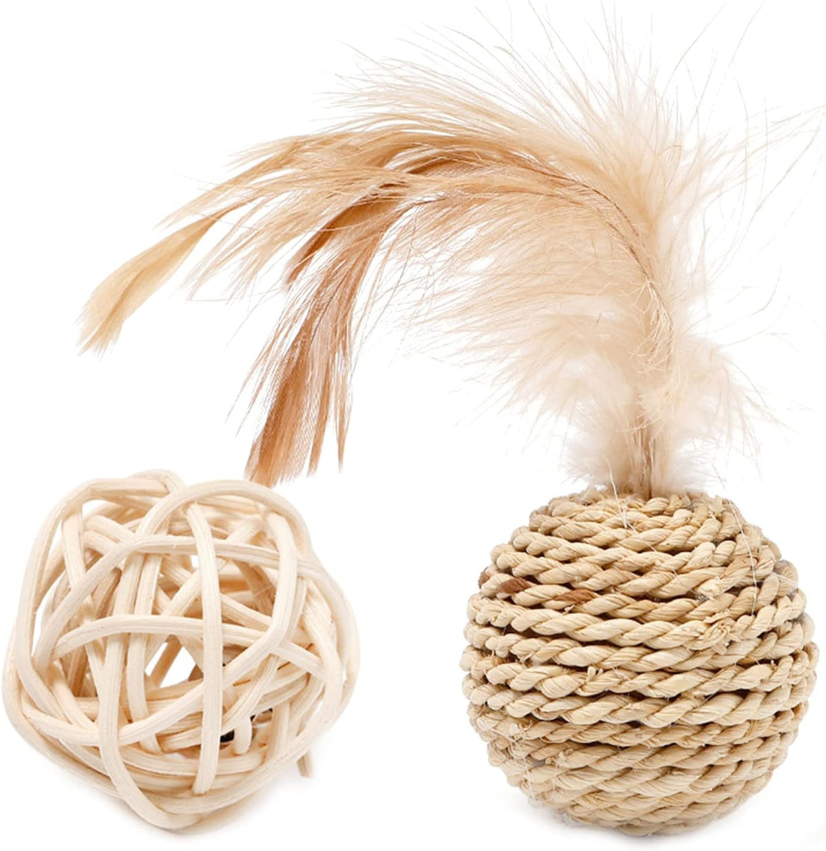 Cat Toy Rattan Ball With Feathers