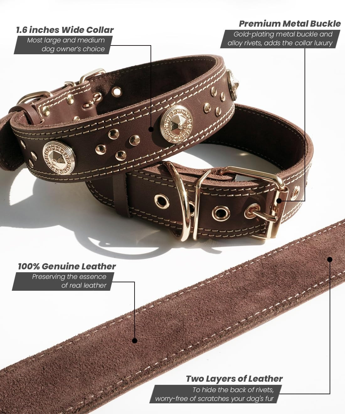 Broad Geniune Leather Collar for Dogs Smarty Pet