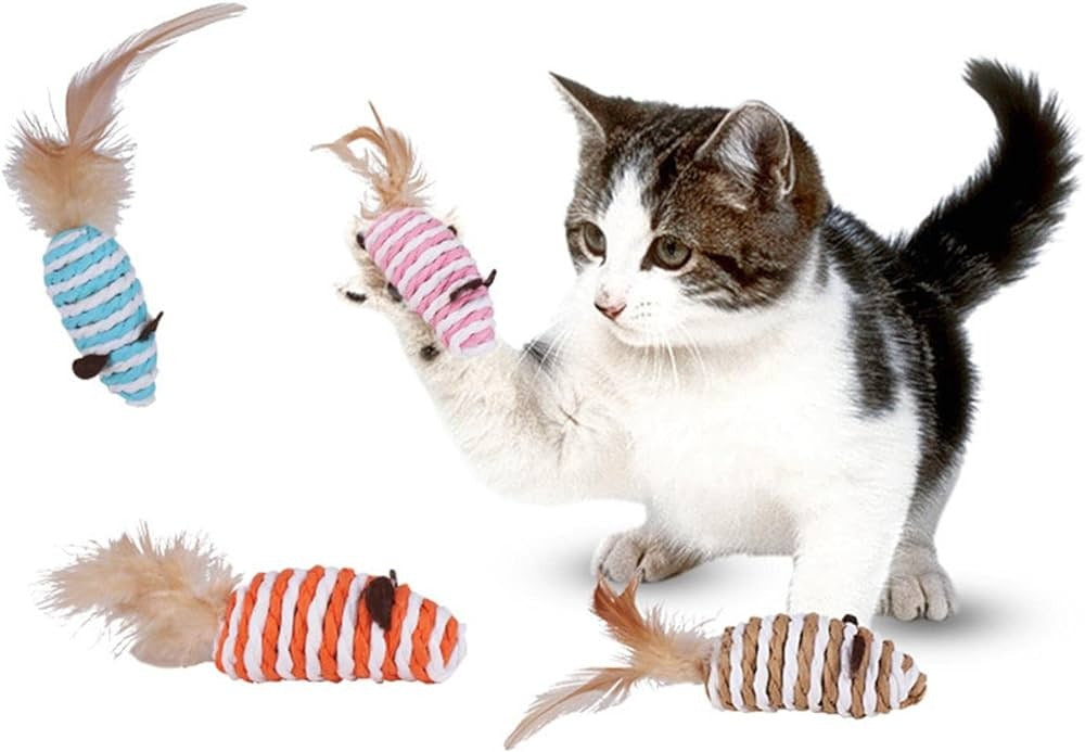 Cat Toy - Mouse/ Rat Toy (Sisal) with Natural Bird Feather