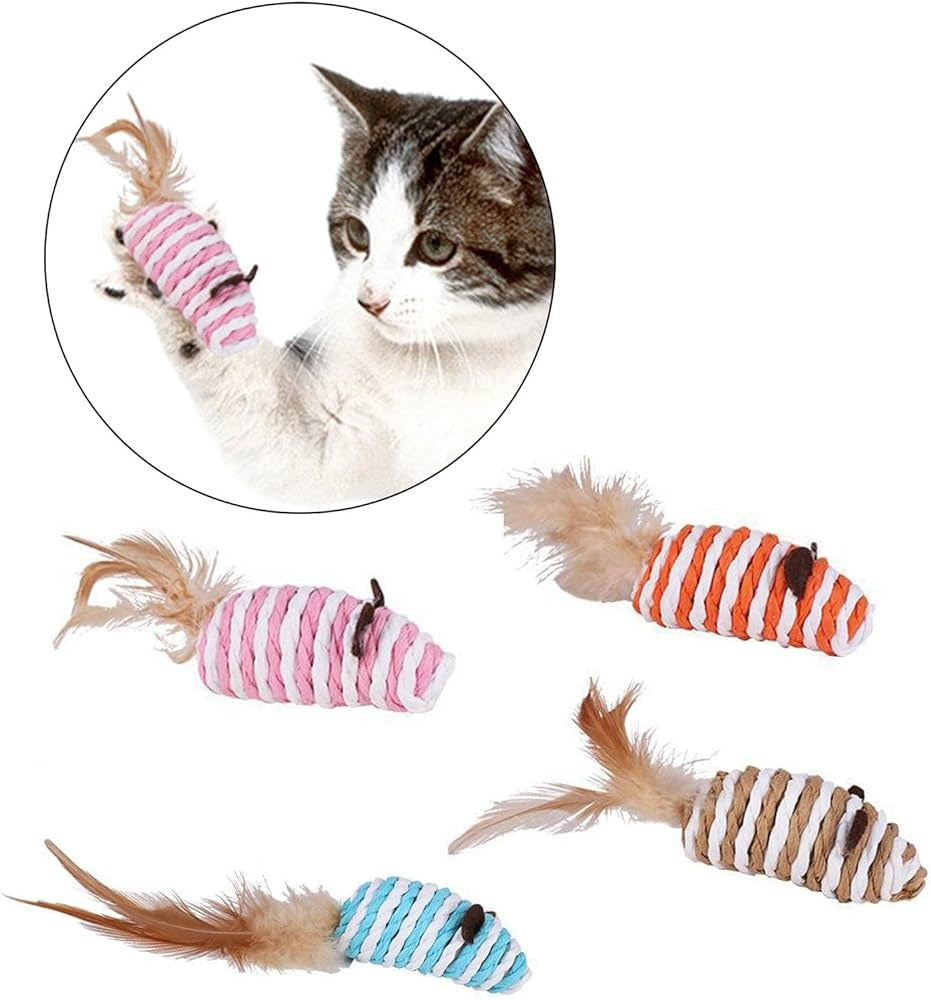 Cat Toy - Mouse/ Rat Toy (Sisal) with Natural Bird Feather