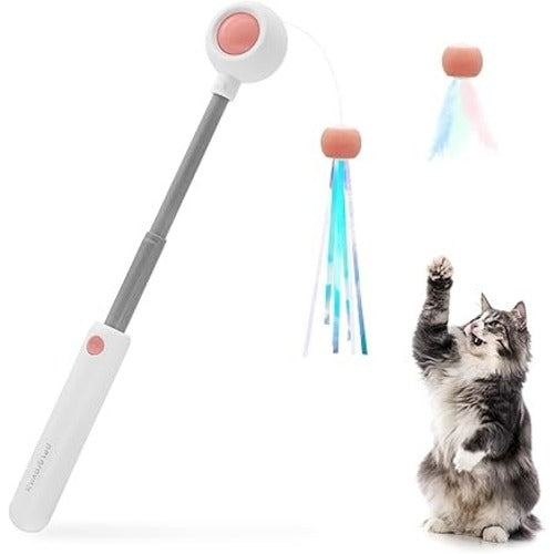 Holy Paws Retractable Cat Teasing Stick with Laser Light and Replacement Head & Cat Feather Toy
