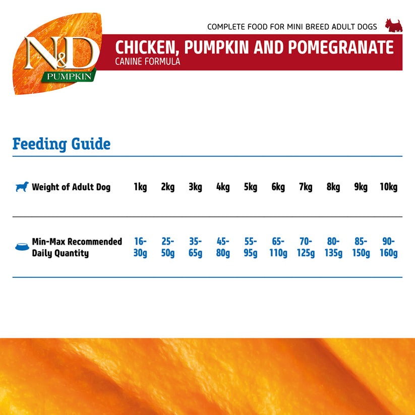 Farmina N&D Pumpkin Chicken & Pomegranate Grain Free Mini Breed Adult Dry Dog Food