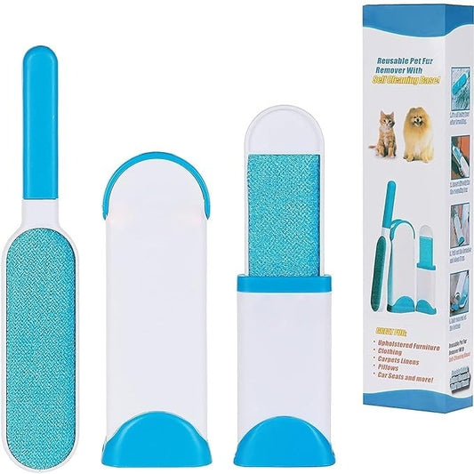 Reusable Pet Fur Hair Remover with Self-Cleaning Base, Double Sided Pet Hair Remover