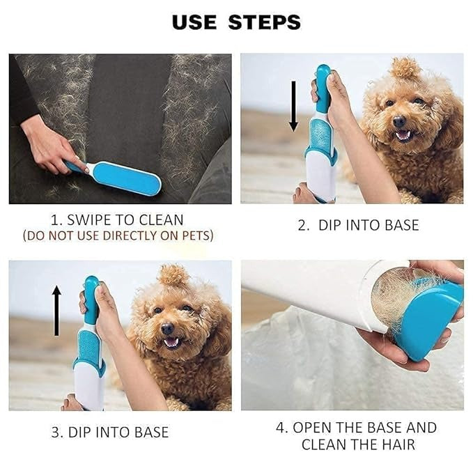 Reusable Pet Fur Hair Remover with Self-Cleaning Base, Double Sided Pet Hair Remover