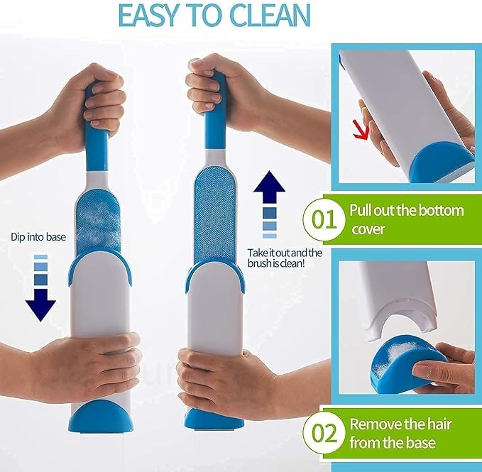 Reusable Pet Fur Hair Remover with Self-Cleaning Base, Double Sided Pet Hair Remover