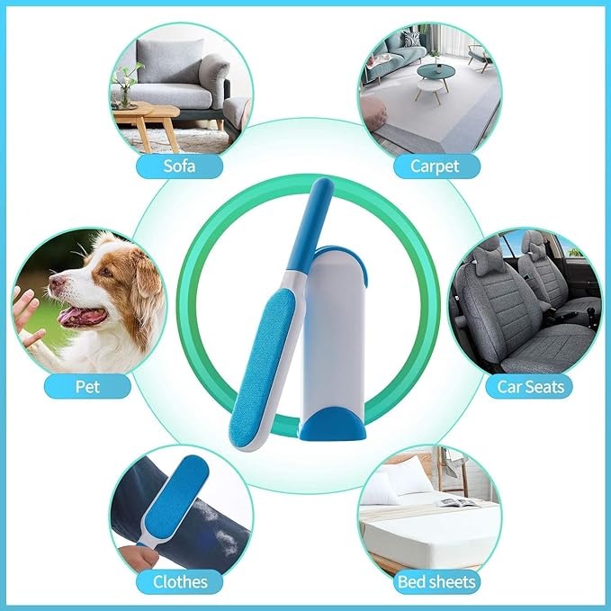 Reusable Pet Fur Hair Remover with Self-Cleaning Base, Double Sided Pet Hair Remover