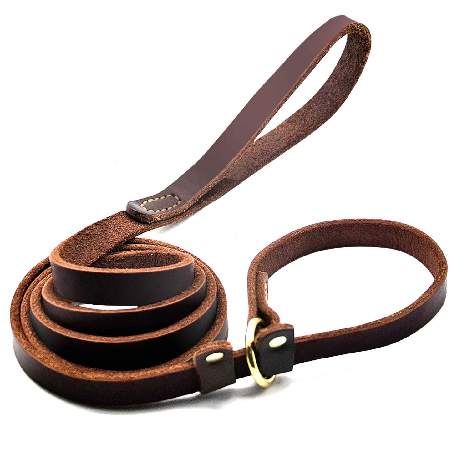 Leather Slip Leash with Metal Ring for Dogs