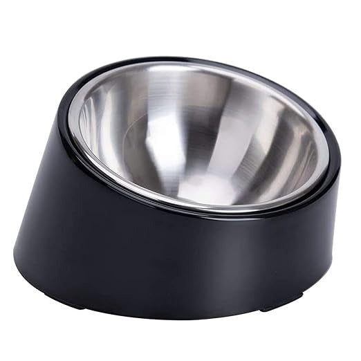 Melamine + Stainless Steel Slant Bowl for Cats and Dogs