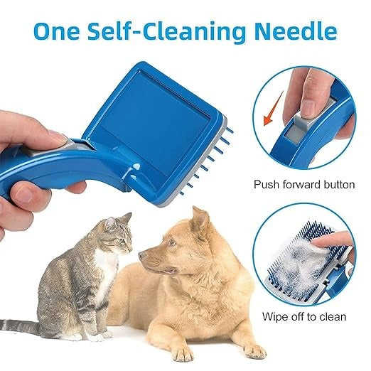 Plastic Sleeker Brush for Cats and Dogs, with self cleaning lever