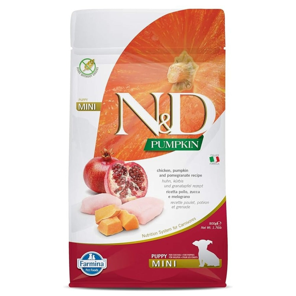 FARMINA PET FOODS N&D Pumpkin, Grain Free, Dry Dog Food, Puppy Mini Breed, Chicken & Pomegranate