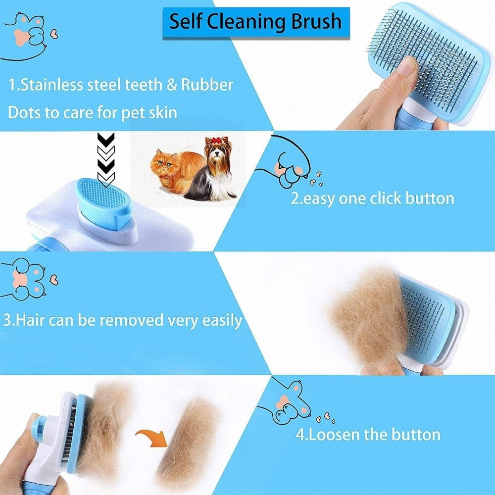 Push-To-Clean Self Cleaner Slicker Brush (with Pins)
