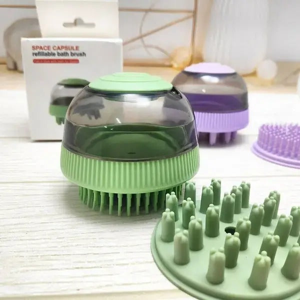 Space Capsule Refillable Pet Shampoo Dispenser with Silicone Bristles