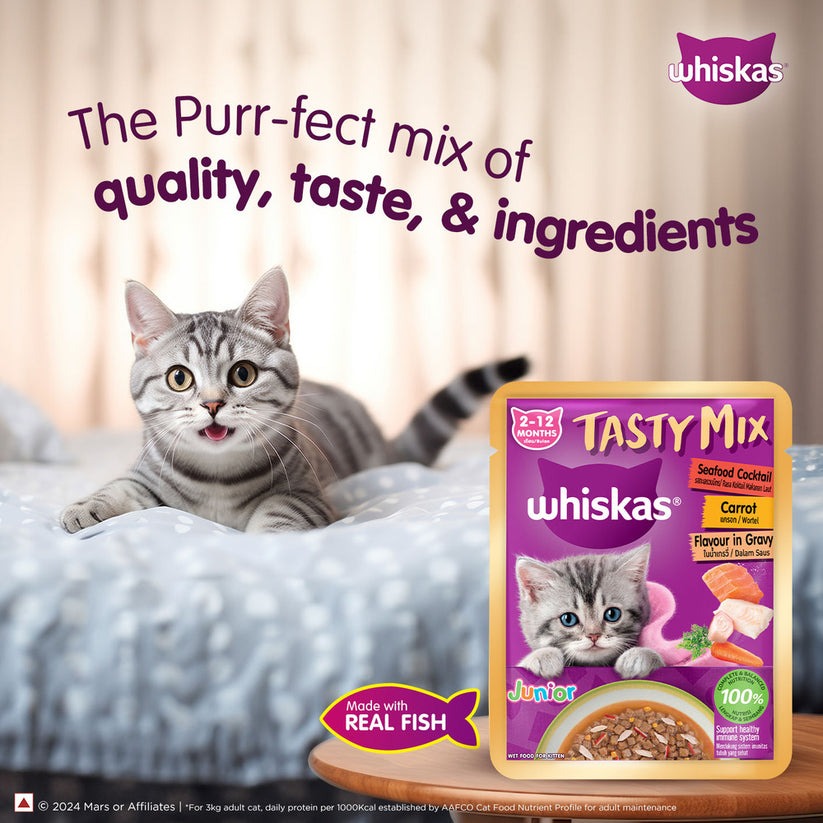 Whiskas Tasty Mix Seafood Cocktail With Carrot In Gravy Wet Food For Junior (2-12 Months) Kitten