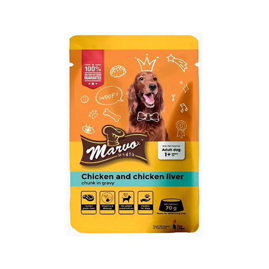 MARVO Wet Gravy Dog Food, High Protein Chicken - Chicken Liver 70g