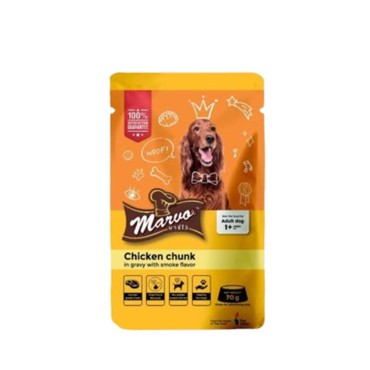 Marvo Wet Dog Food for Adult Dogs, 70g Chicken Chunks in Gravy for Adult Dogs | 100% Human Grade Meat, 0% Byproducts