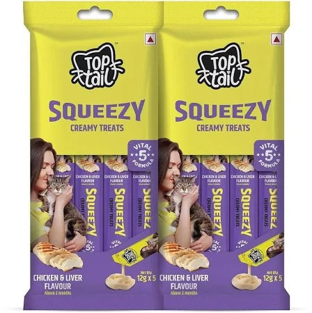 Toptail Chicken and Liver Flavoured Squeezy Creamy Treats for Cats
